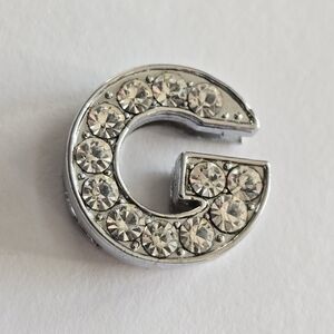 Letter G charm silver tone clear rhinestones alphabet monogram initial